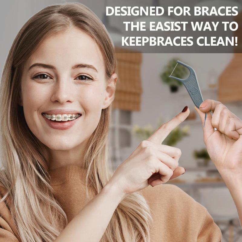 60 Stück Kieferorthopädische Zahnseide für Zahnspangen Ortho Zahnseide-Picks Zahnstocher Zahnseide Interdental-Zahnreiniger für Erwachsene & Kinder