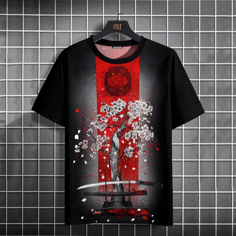 Ανδρικό μπλουζάκι με μοτίβο πολεμιστή ανδρικό μπλουζάκι ιαπωνικού στυλ Casual φαρδιά μπλουζάκια με κοντό μανίκι Υπερμεγέθη ανδρικά μπλουζάκια καλοκαιρινά