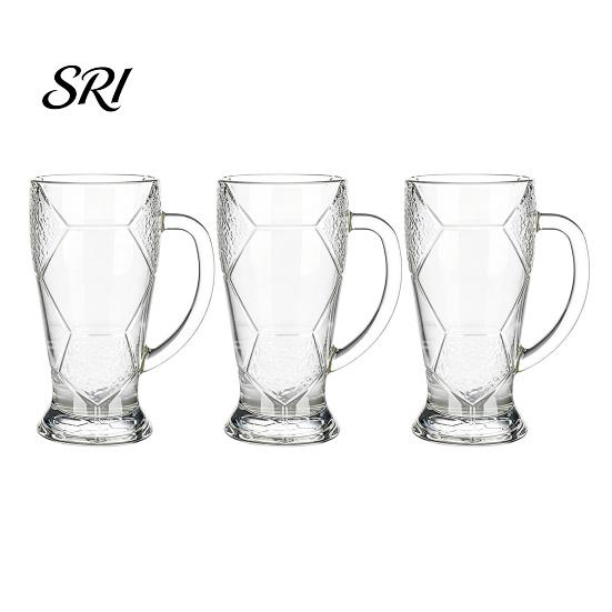 Explosion-proof Beer Mug Soccer Glass, 500ml Large Capacity Embossed Football Mug, Lead-free Non-slip Glass Cup for Home Bar, Gift Sports Fans 3pcs