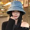Women Washed Cotton Denim Bucket Hat Spring Summer Wide Brim Sunscreen Cowboy Fishermen Cap Ins Korean Girl Outdoor Travel Hats