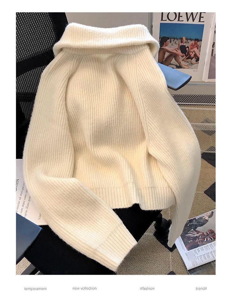 Dame Høst/Vinter Strikkejakke med Dobbel Glidelås - Høy Hals, Fortykket Genserkåpe