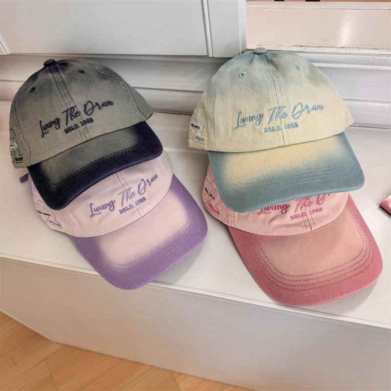 Gradual change color letter embroidery baseball cap women's wide brim enlarged and deepened soft top hat big head circumference show face small hat