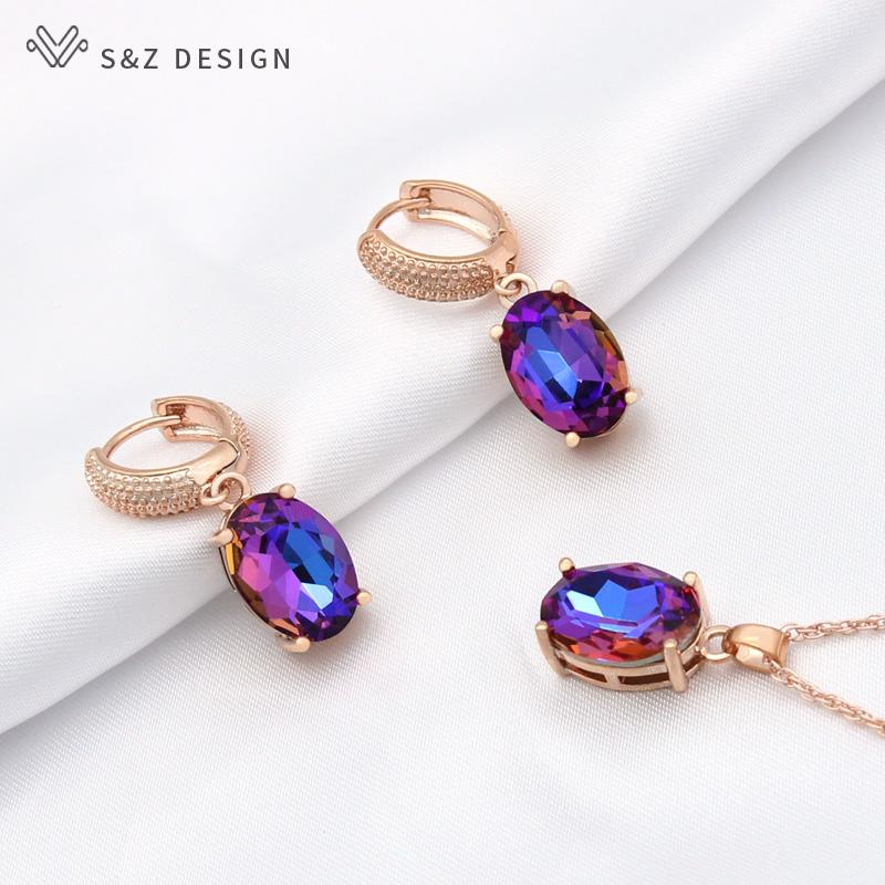 

Модные серьги-капли цвета розового золота овальной формы в форме яйца с кристаллами, комплекты ювелирных изделий для женщин, свадебной вечеринки, элегантное ожерелье с подвеской