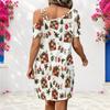 Women Plus Size One Shoulder Single Strap Short Sleeve White Printed Loose Dress