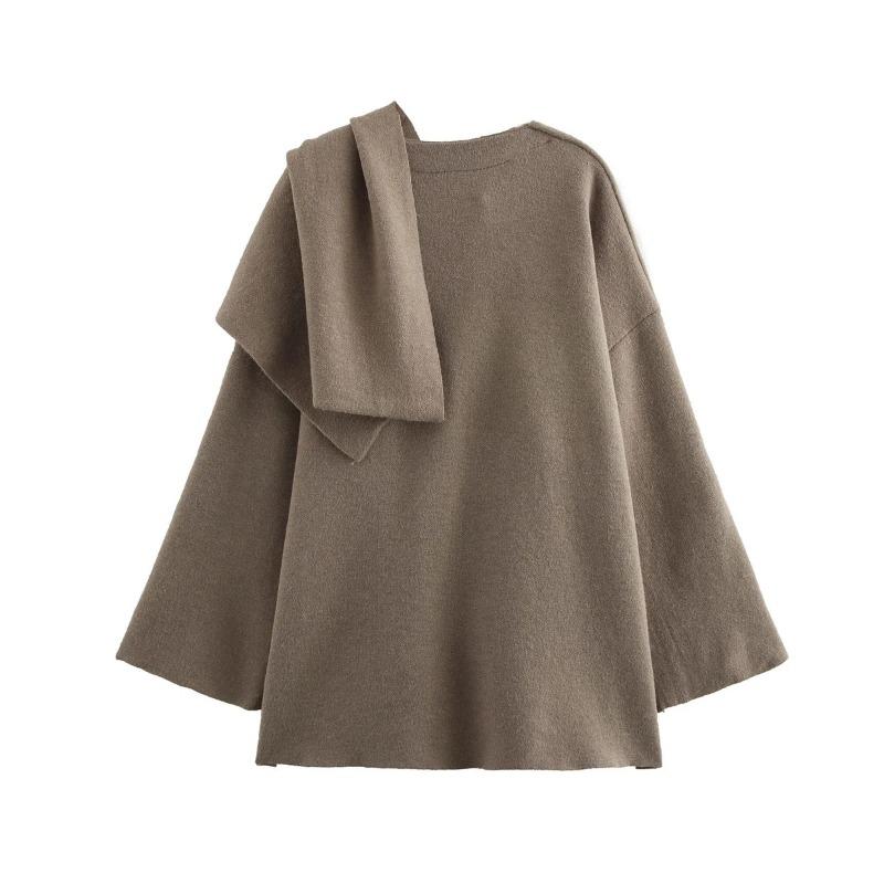 Dámský pletený kabát/bunda s krátkým/dlouhým rukávem na podzim a zimu, ležérní volný šál, pláštěnka, šála, kardigan