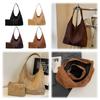 Women Suede Shoulder Bag Retro Single Shoulder Bag Solid Color Simple Tote Handbag Vintage Hobo Bag Outdoor Travel Bag
