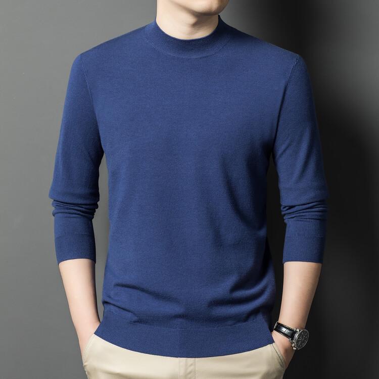 Pull en maille à manches longues et col semi-montant style coréen pour homme