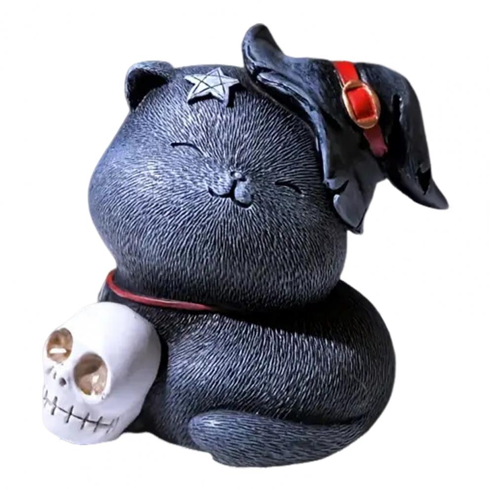 Resin Cat Figurines Magician Cat Figurine Hand-painted Magician Cat Statue for Halloween Decor Collectible Figurine for Home