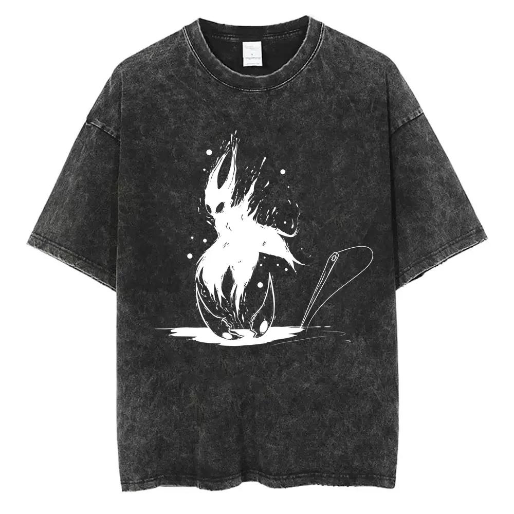 Washed Vintage Game Hollow Knight Merch T-shirt Men Women Casual Oversized Cotton T-shirts Male Cosplay Cartoon Lover T Shirts