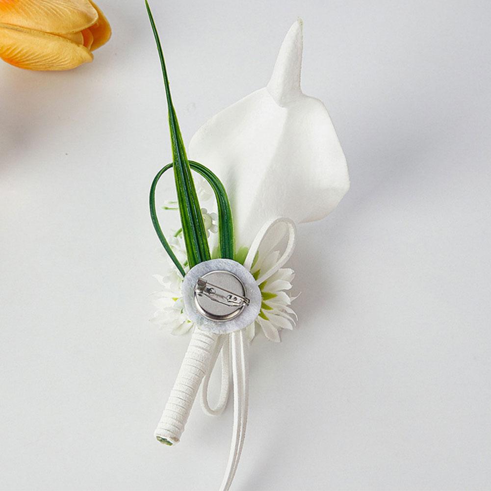 Wedding Boutonniere Featuring Calla Lily Design for Groom Formal Wear Plastic Floral Lapel Accessory for Ceremony and For party