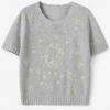 Maribon Flower Embroidery Round Short Sleeve Knit Choice Of 3