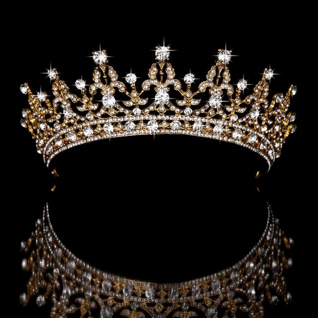 Bride Crown Big Rhinestone Pearl Queen Headdress Bridesmaid Head -Mounted Wedding Accessories Decoration