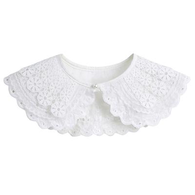 Women Lovely Lace Fake Collar Flower Pattern False Collar Three Layered Breathable Summer White Collar Necklace Shawl