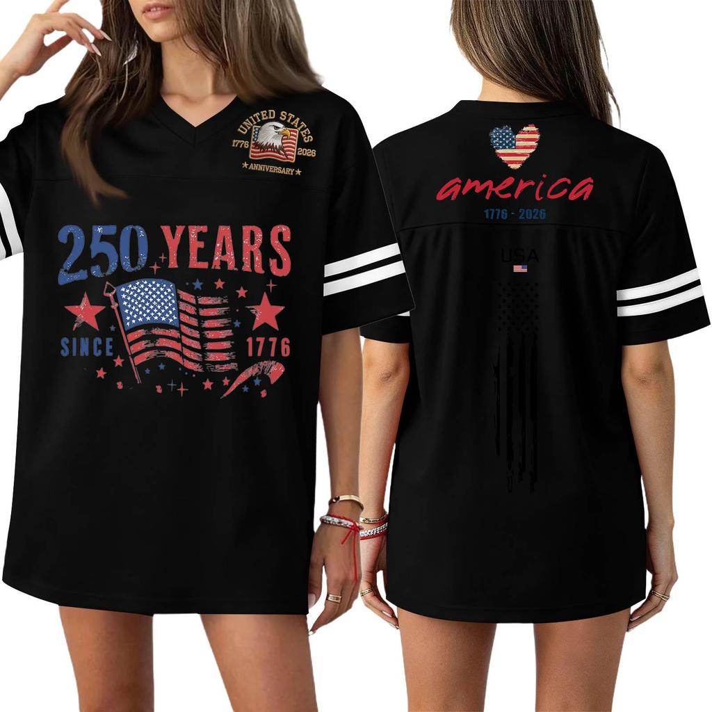 Women's Casual Fashion V-Neck Sports Independence Day Print Short Sleeve Sports T-Shirt Top
