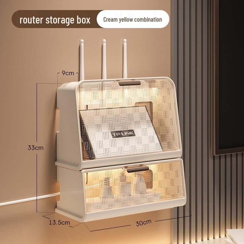 Wall-Mounted Multi-Functional Storage Box for WiFi Router, Power Strip, and Cable Management