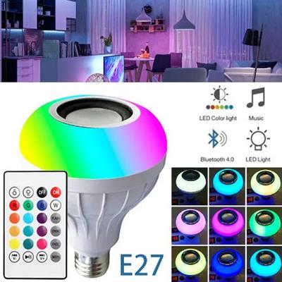 Bombilla de música Bluetooth con control remoto, bombilla LED de música RGB, lámpara de bombilla de música colorida, E27, 12 W, bombilla LED RGB regulable para fiestas en casa