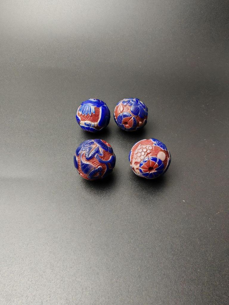 Antique Hand-Carved Multi-Layer Hollow Lampwork Glass Beads, 2.6cm Diameter, Random Patterns, Loose Beads