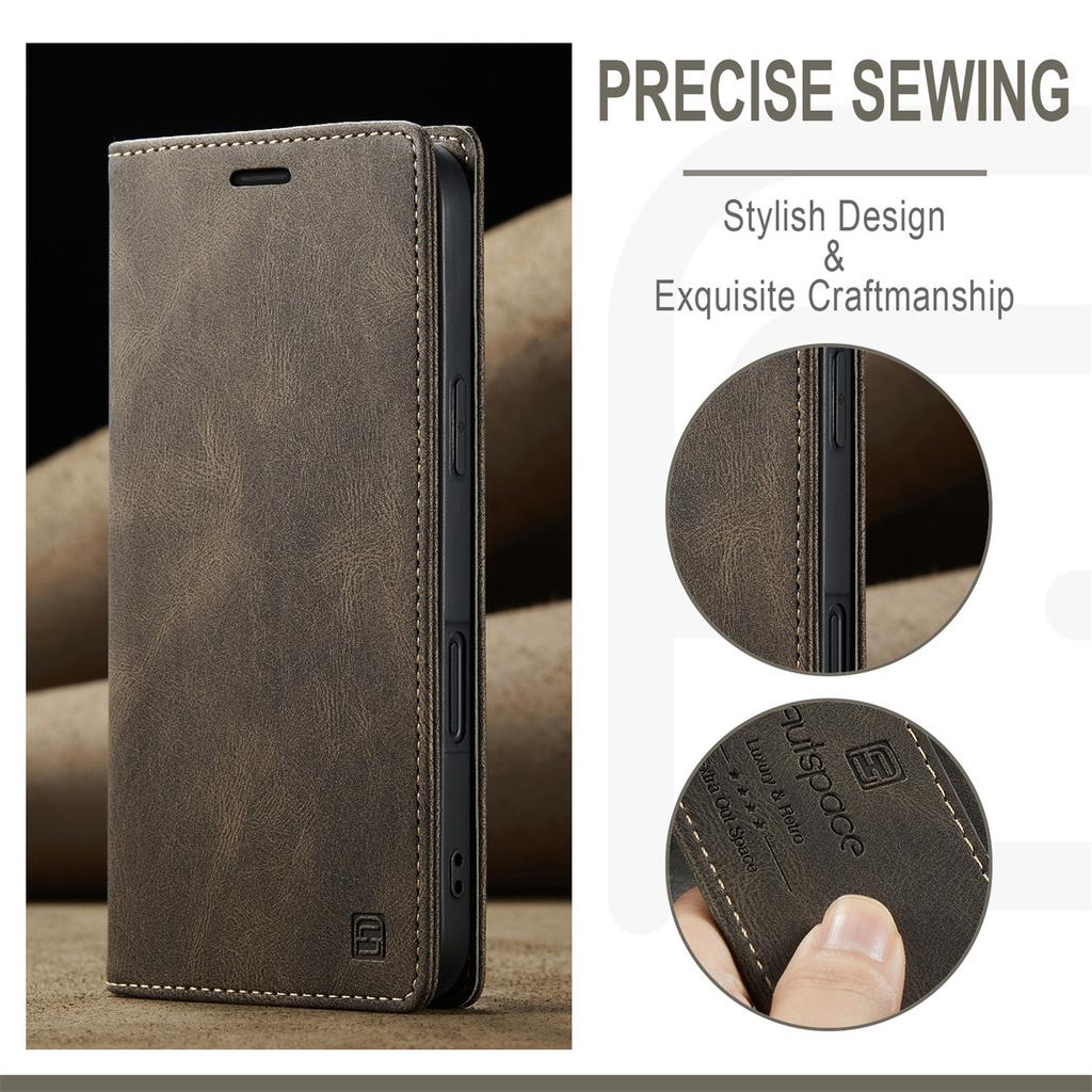 For iPhone 16 Pro Max Vintage Leather Flip Wallet Case with RFID Blocking Card Slot, Matte Retro Folio Cover for Women Men (4 Colors)