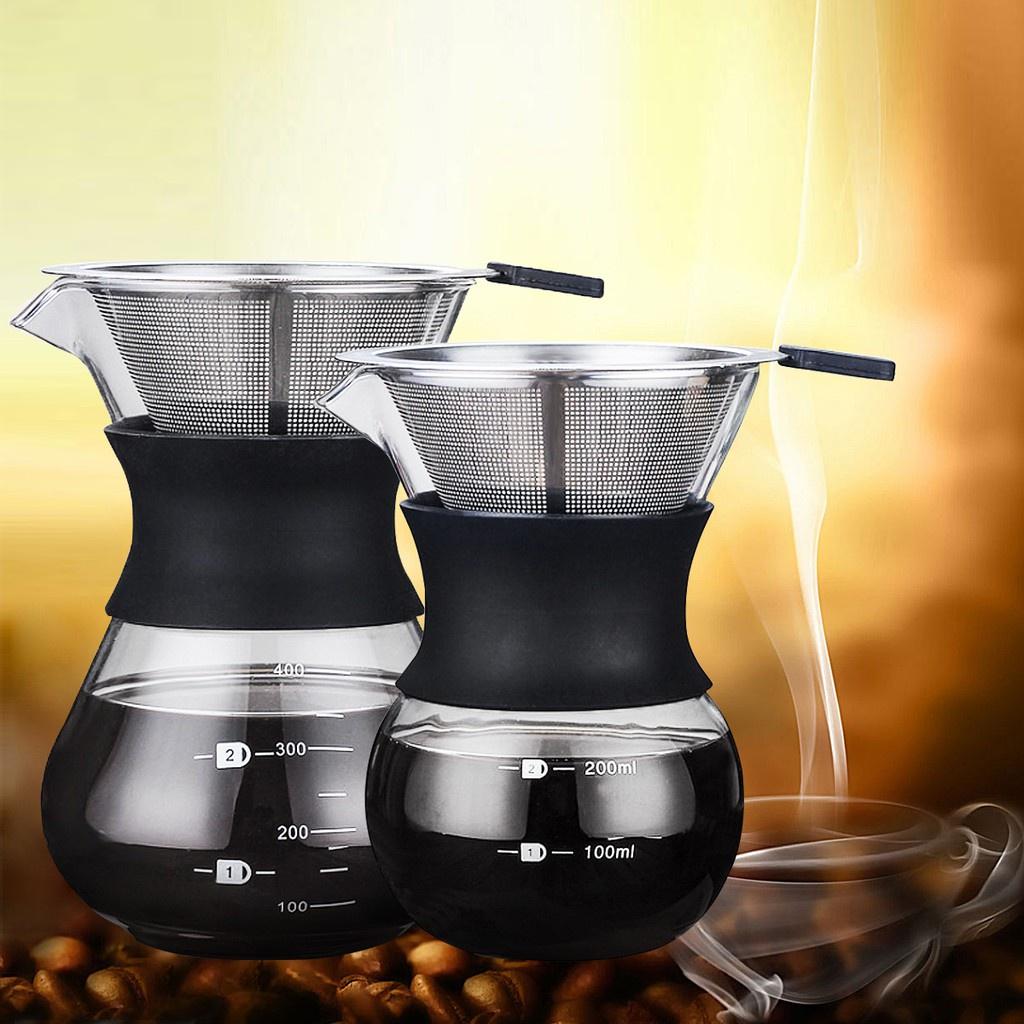 400ML Classic Glass Coffee Maker Pour Over Coffeemaker With Steel Filter Coffee Espresso Hand Brew Drip Filter Glass Pot