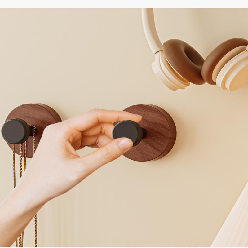 Natural Wood Adhesive Wall Hooks Strong Hold No Drilling For Bedroom Bathroom Hanging Keys Bags Coats