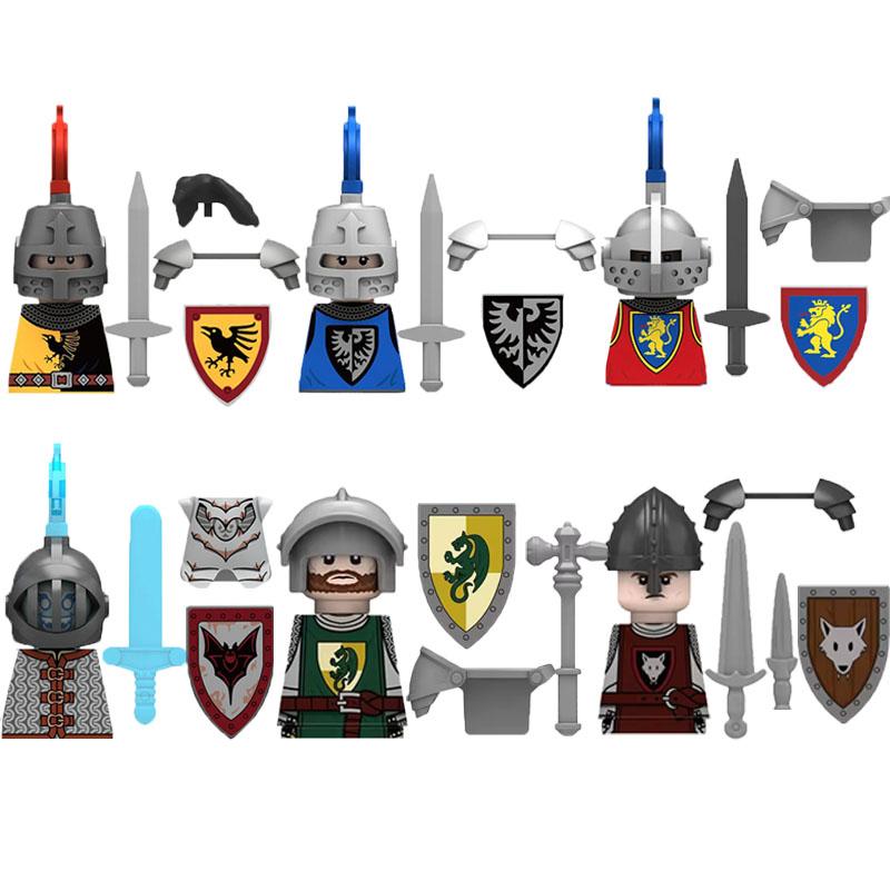 MOC Medieval Building Blocks Castle Knights Army Soldiers Warrior Accessories Warhorse Helmets Shields Armor Toy Gifts S036 DIY