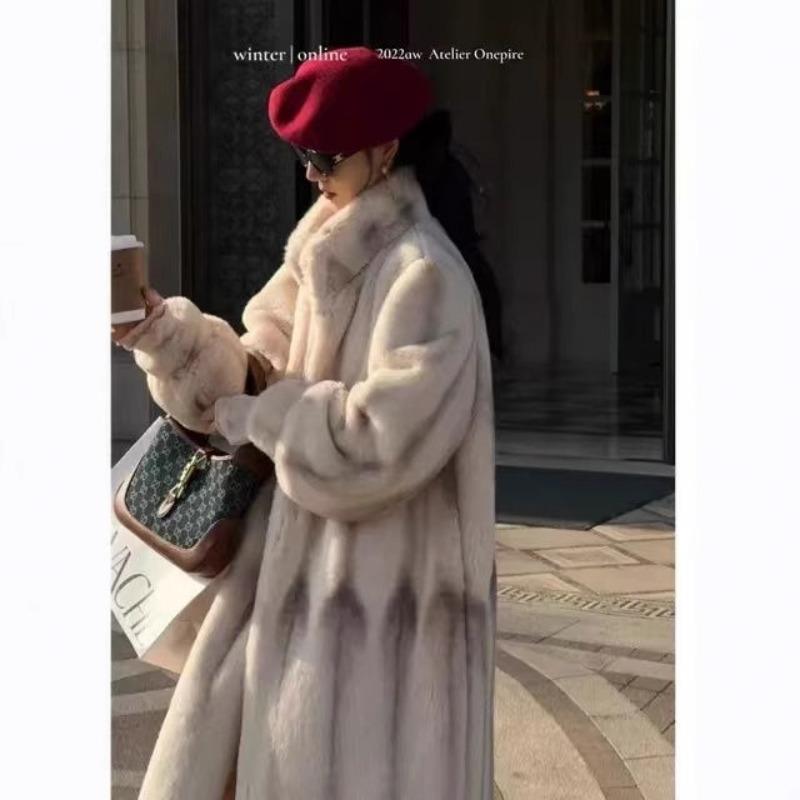 New Retro Cross Mink Imitation Fur Coat Women's Winter Thickened High-end Celebrity Imitation Mink Long Knee Coat