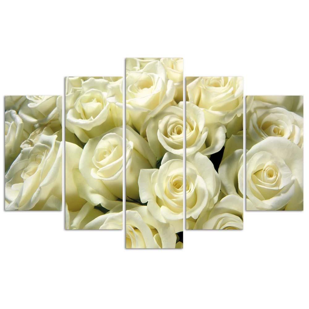 Five Piece Picture Canvas Print White Roses Flowers Nature