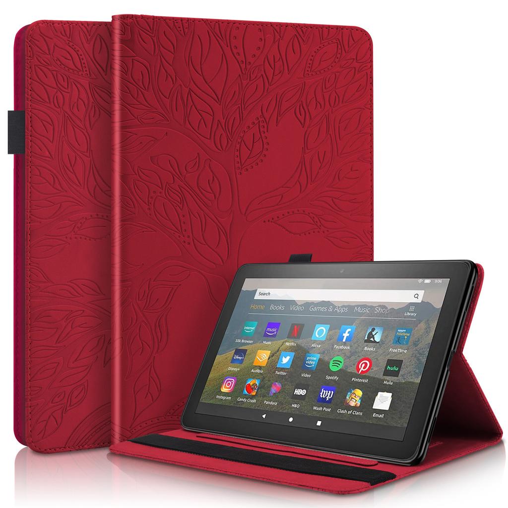 For Amazon Fire HD10 2026 Tablet Leather Case, Tree of Life Embossed Card Holder Protective Case