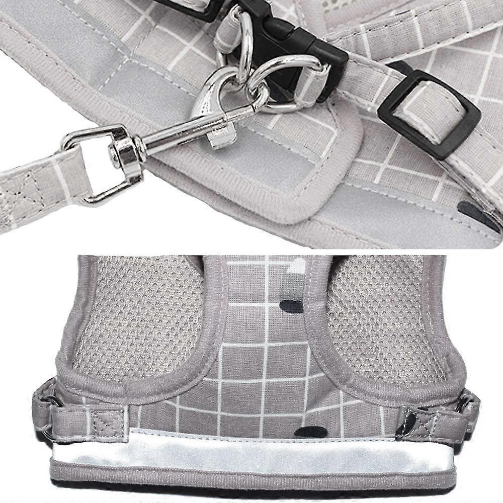 Soft Mesh No Pull Dog/Cat Harness and Lead Set for Walking, Escape Proof Dog Vest Harnesses for Puppy Small Animals/Cats, Easy Fit(M,Grid-Grey)