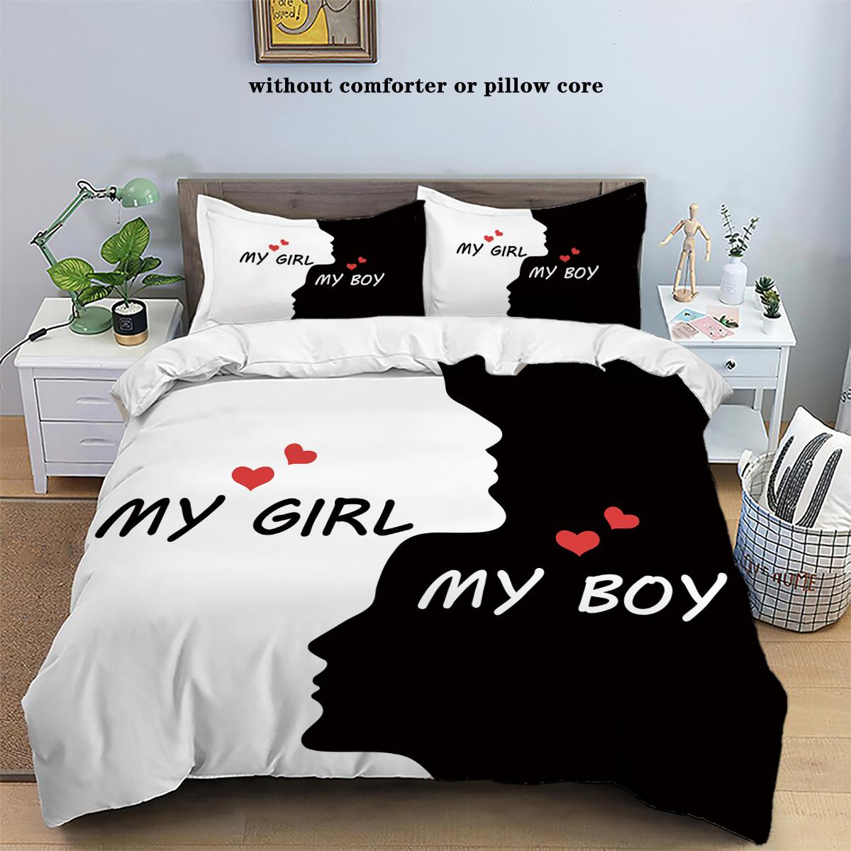 

3 предмета Черно-белый комплект постельного белья Принт губы усы Уютный мягкий пододеяльник Размер кинг, квин, твин Подарок на день рождения Декор для спальни взрослого EU Single 135x200cm