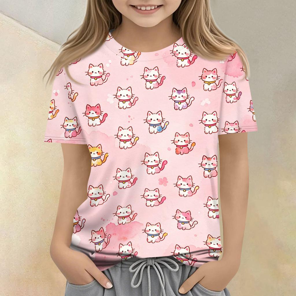 Kids Animal Print Crew Neck Short Sleeve Casual Loose Fit T Shirt Soft Lightweight Top for Boys and Girls Summer Wear