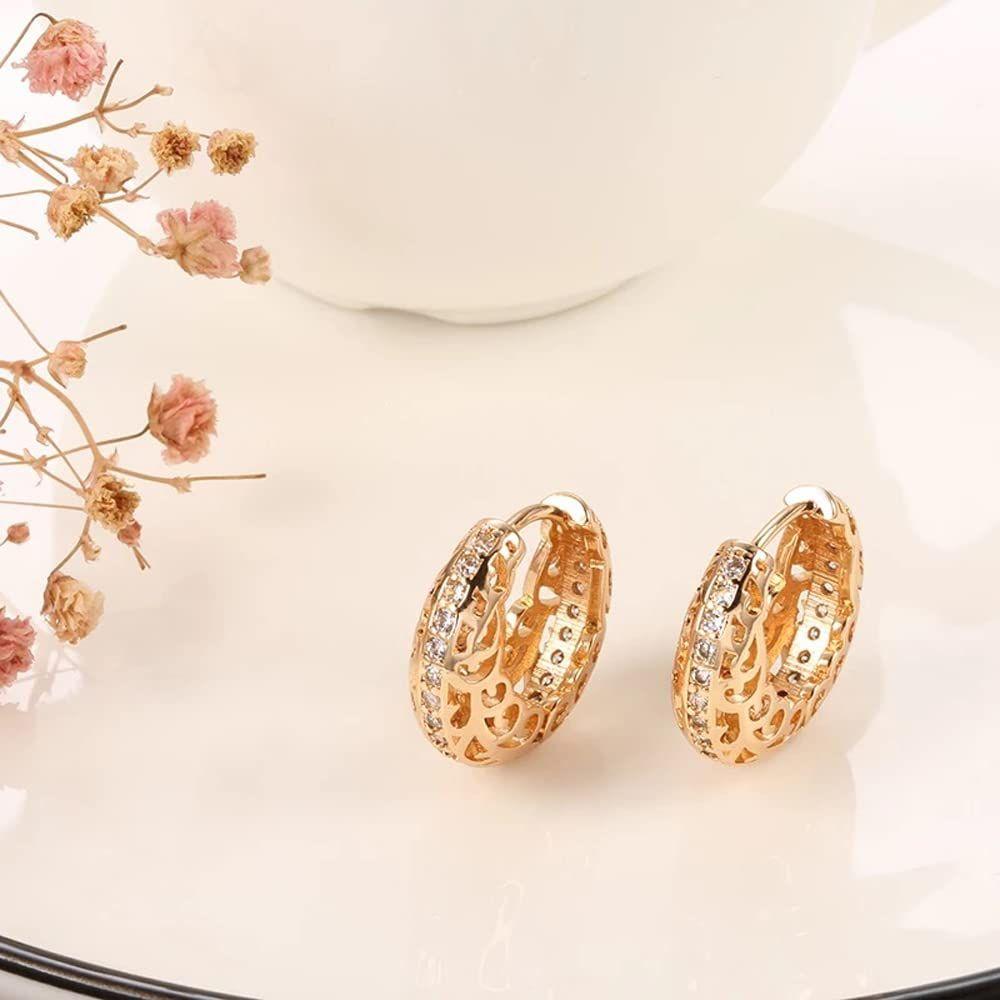 Rose Latest Fancy Stylish Copper Zircon Bali Earrings for Women and Girls