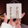 1 Pair Dangle Earrings Bowknot Shape Shining Rhinestones Lady Earrings Heart Imitation Pearls Tassel Jewelry Accessory