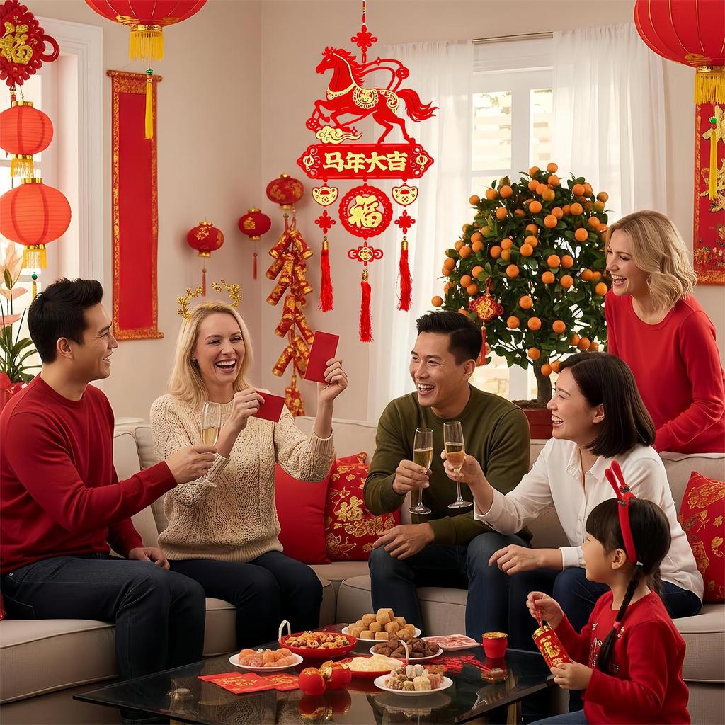 2026 Year Of The Horse Hanging Ornaments With Tassels Spring Festival Fu Character Door Hanging Tassels For New Year