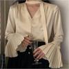 Women's Spring Solid Color Elegant Design Loose Blouse Solid Color Gentle Flutter Top