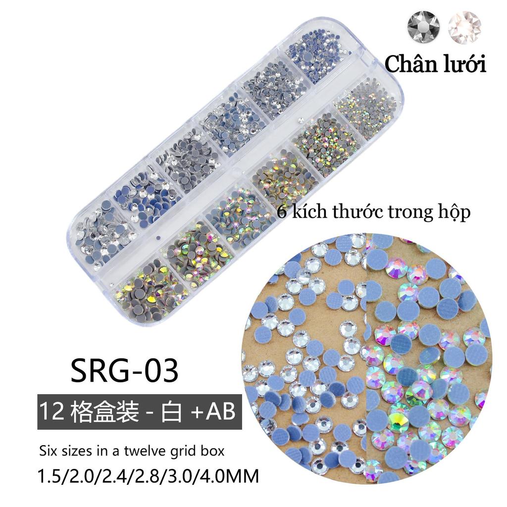 Mesh Bottom 12-Grid Boxed Nail Art Flat Bottom Rhinestone Jewelry Transparent Ab Colored Diamond Crystal Yellow Nail Sticker Diamond Jewelry