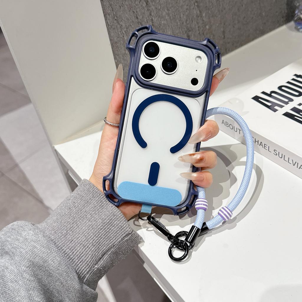 Vier-Ecken Anti-Drop Handy-Lanyard-Hülle Geeignet für iPhone 17 Pro Max Magnetisch 16 Plus Handgelenk Kurzes Lanyard 15 14 13 Pro Air