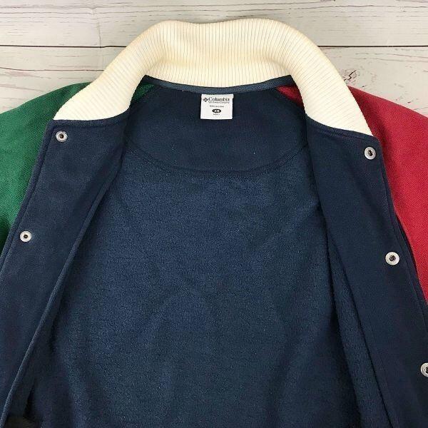 Columbia Cotton Colorblock Jacket [XS/Navy×Red×Green] Varsity Style(USED)