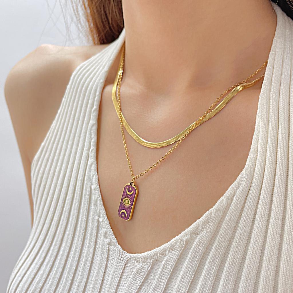 Double Stacked Wearing Wind Titanium Steel Purple Star Moon Pendant Stainless Steel Demon Eye Necklace