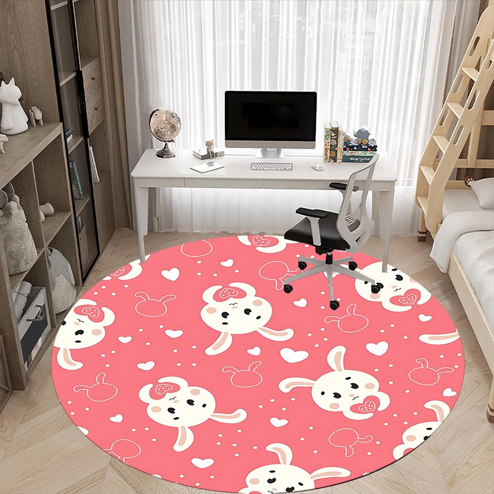 1pc Rabbit Heart Pattern Carpet for Office Non Slip, Round Carpet, Soft & Comfortable, Carpet for Office, Lightweight Round Floor Mat