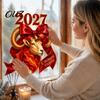 Flexible Shape Window Stickers 2027 Year of Goat Cling, Static Decal with Red Bow, Chinese Non Adhesive Glass Film New Sticker, Reusable PVC Decor for