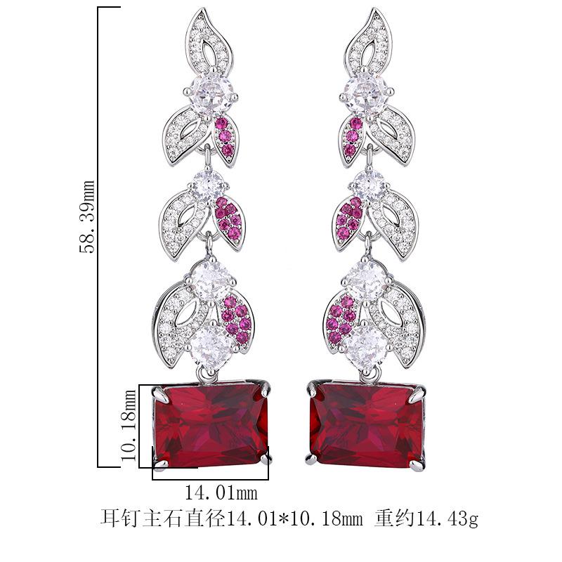 Huamei Jewelry Earrings 925 Pure Silver Needle Emerald Zircon Imitation Red Corundum