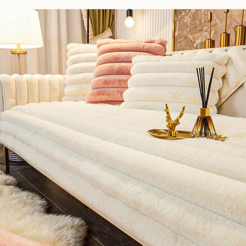 Утолщенный плюшевый чехол на диван с кроликом, нескользящий чехол-накидка на сиденье, европейский чехол на диван, диванное полотенце для декора гостиной 70x70CM 1pcs белый