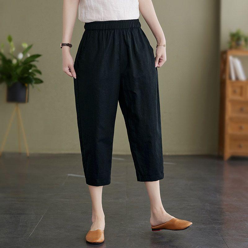 Summer New Arrival Cotton and Linen Thin Cropped Pants Women Plus Size Women's Clothing High Waist Loose Slimming Harem Pants Fat Sister Women's Pants