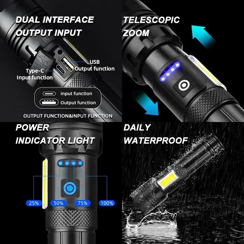 Super XHP120 Powerful Led Flashlight XHP90 High Power Torch Light Rechargeable Tactical Flashlight 18650 Usb Camping Lamp