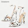 Damen Sandalen mit hohen Absätzen Klassisch Gepunktetes Seidenkleid Elegante Schleife Stilettoschuhe für Damen Hochzeitsfeier Abschlussball Pumps Größe 35-43