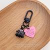 Sweet Little Ghost Heart Pendant Keychain - Pink & Black Round Buckle