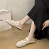 Vår Nya Platta Skor Rund Tå Låg Utskärning Mesh Tyg Andningsbara Metallspänne Mjuk Sula Halkfria Enkla Skor