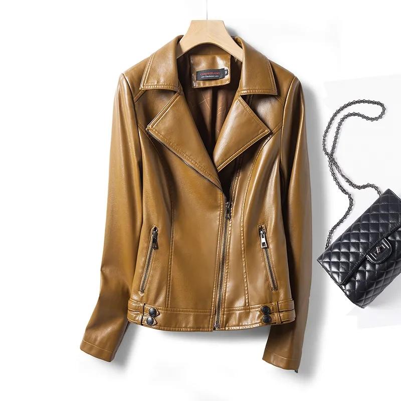 Streetwear Damen Zweite Schicht Lammfelljacke Kunstleder Kurzer Mantel Herbst Winter Grün Moto Biker Oberbekleidung Lässige Oberteile