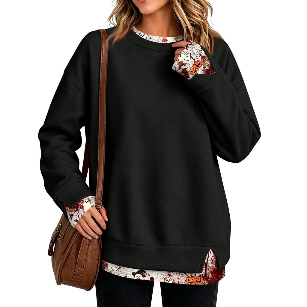 Dam Casual Leopardmönster Tvådelad Långärmad Halsringad Pullover Top